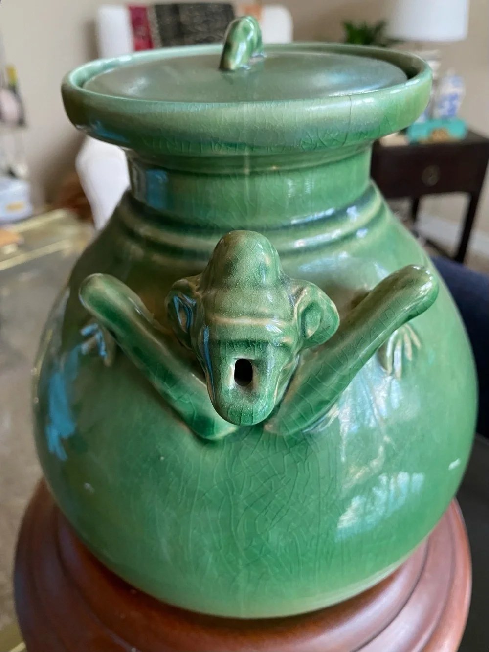 VTG 1980s Alien Xenomorph Chestburster Green Ceramic Pitcher w Lid Display Base